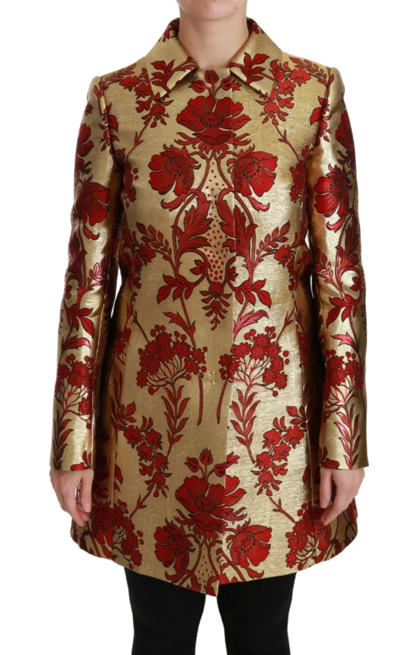 Dolce & Gabbana Women's Elegant Gold Floral Brocade Trench Coat