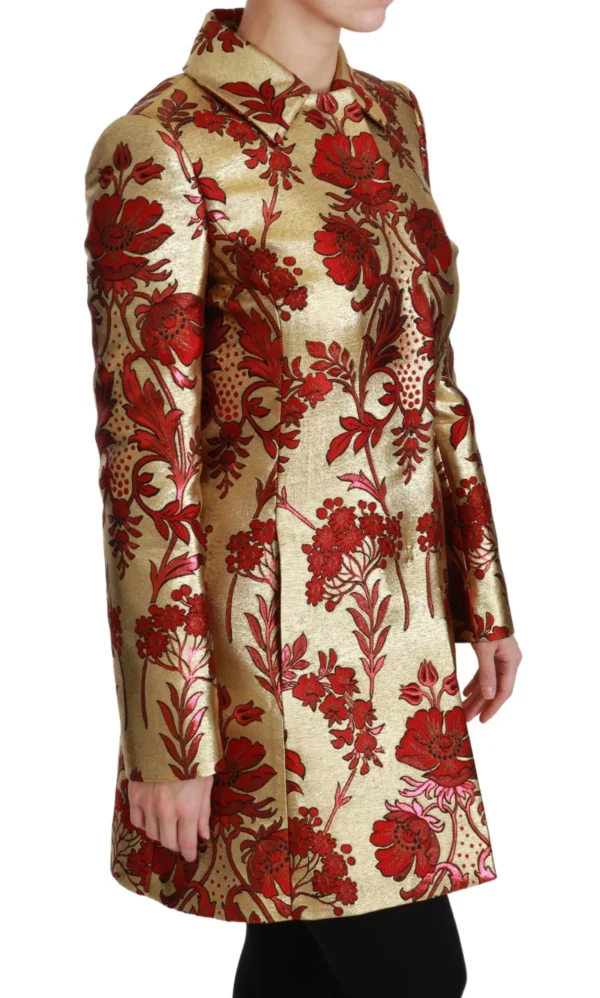 Dolce & Gabbana Women's Elegant Gold Floral Brocade Trench Coat