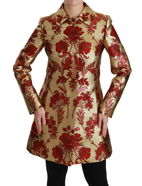 Dolce & Gabbana Women's Elegant Gold Floral Brocade Trench Coat
