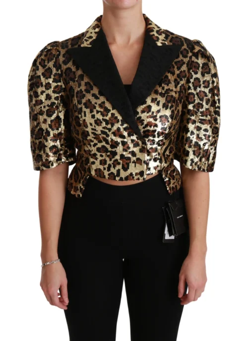 Dolce & Gabbana Women's Gold Leopard Print Short Sleeve Blazer