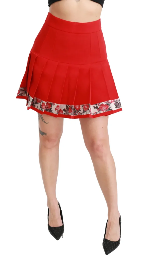 Dolce & Gabbana Women's Elegant Floral Red High Waist Skirt