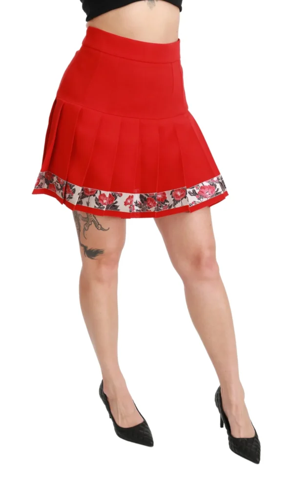 Dolce & Gabbana Women's Elegant Floral Red High Waist Skirt