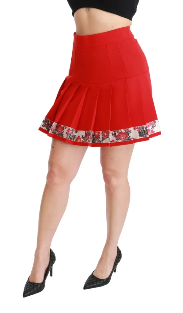 Dolce & Gabbana Women's Elegant Floral Red High Waist Skirt