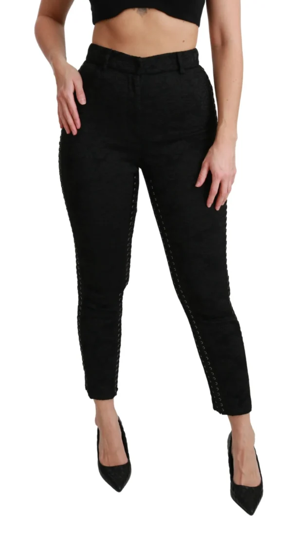 Dolce & Gabbana Women's Elegant High Waist Skinny Black Brocade Pants