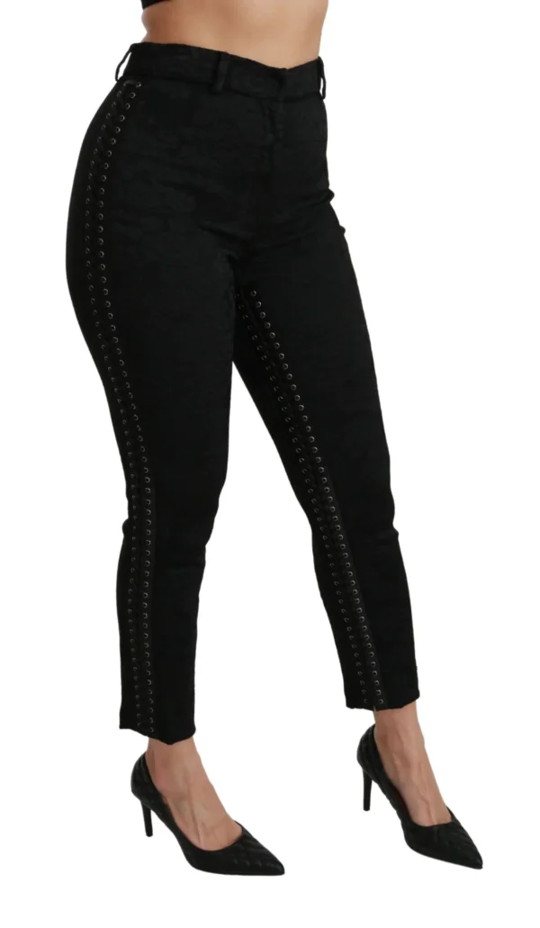 Dolce & Gabbana Women's Elegant High Waist Skinny Black Brocade Pants