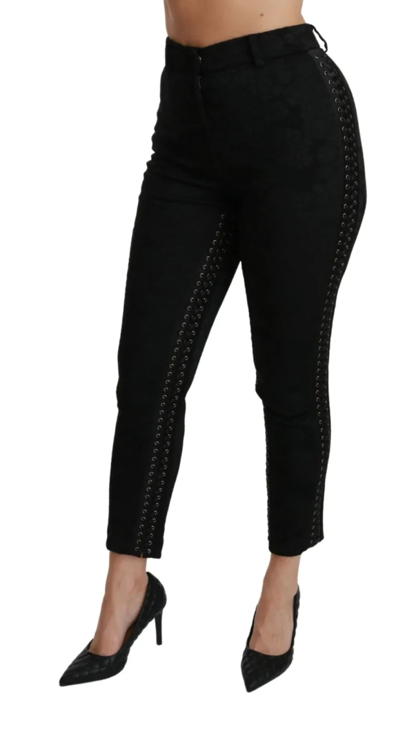 Dolce & Gabbana Women's Elegant High Waist Skinny Black Brocade Pants