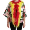Dolce & Gabbana Women's Elegant Floral Cape Jacket with Fur Details