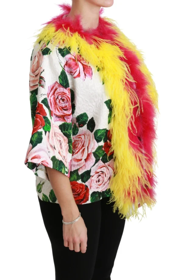 Dolce & Gabbana Women's Elegant Floral Cape Jacket with Fur Details