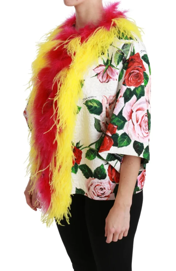 Dolce & Gabbana Women's Elegant Floral Cape Jacket with Fur Details