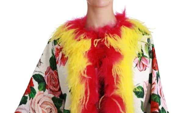 Dolce & Gabbana Women's Elegant Floral Cape Jacket with Fur Details
