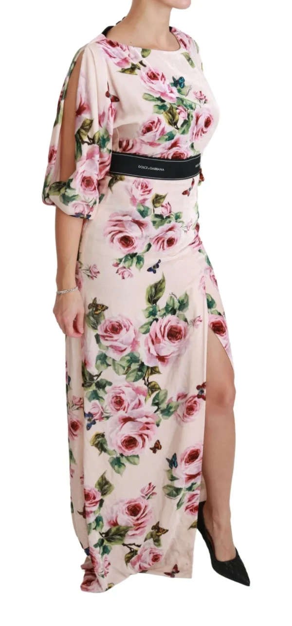 Dolce & Gabbana Women's Elegant Pink Velvet Rose Print Maxi Dress