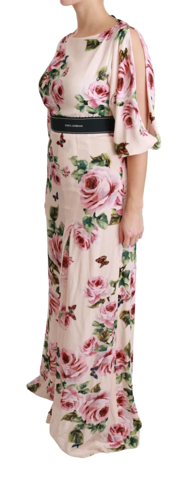 Dolce & Gabbana Women's Elegant Pink Velvet Rose Print Maxi Dress