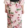 Dolce & Gabbana Women's Elegant Pink Velvet Rose Print Maxi Dress