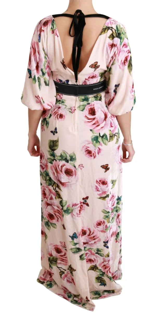 Dolce & Gabbana Women's Elegant Pink Velvet Rose Print Maxi Dress