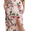 Dolce & Gabbana Women's Elegant Pink Velvet Rose Print Maxi Dress