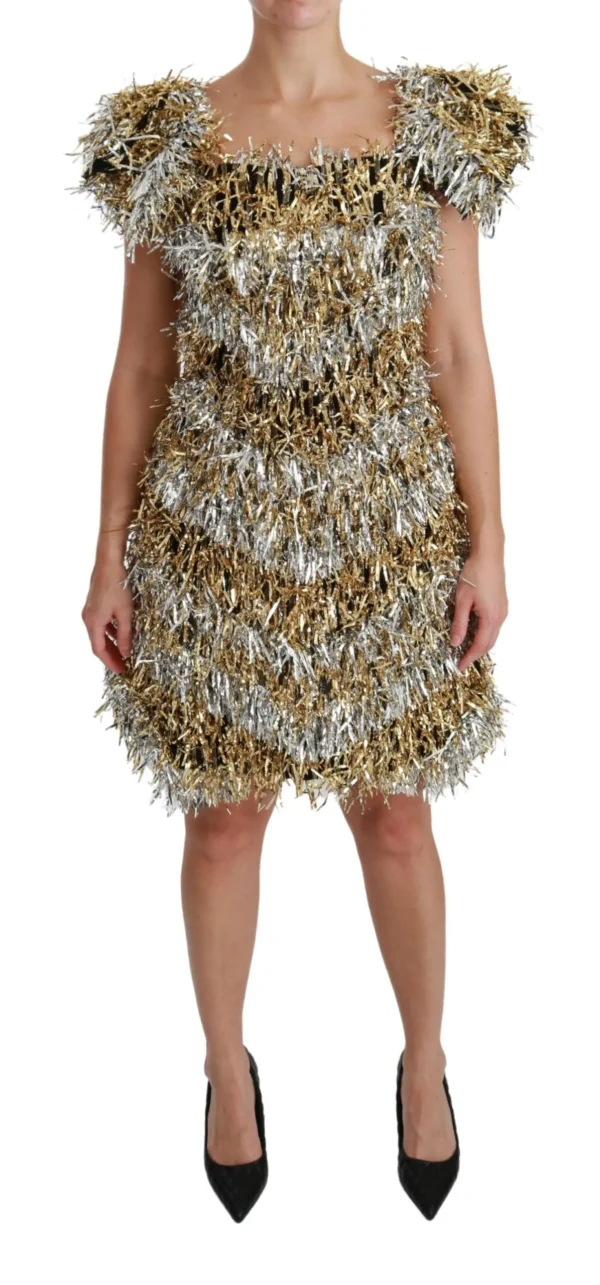 Dolce & Gabbana Women's Elegant Silver Layered Shift Mini Dress