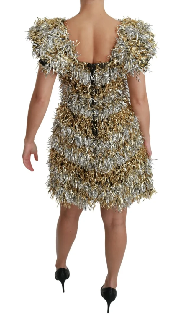 Dolce & Gabbana Women's Elegant Silver Layered Shift Mini Dress