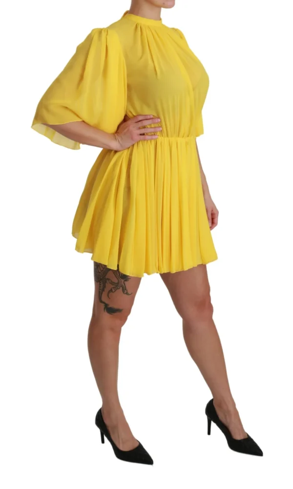 Dolce & Gabbana Women's Silk Pleated A-line Mini Dress in Sunshine Yellow
