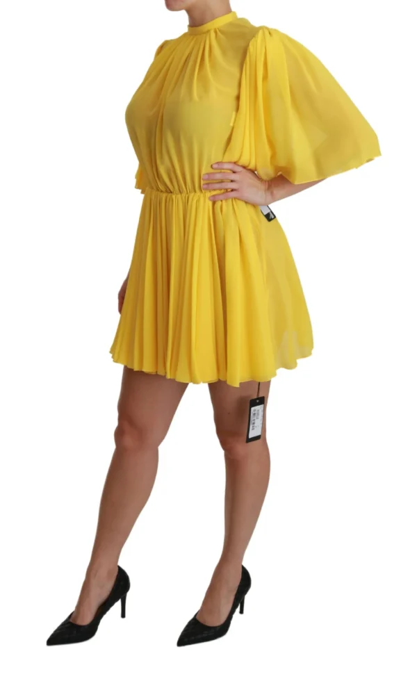 Dolce & Gabbana Women's Silk Pleated A-line Mini Dress in Sunshine Yellow