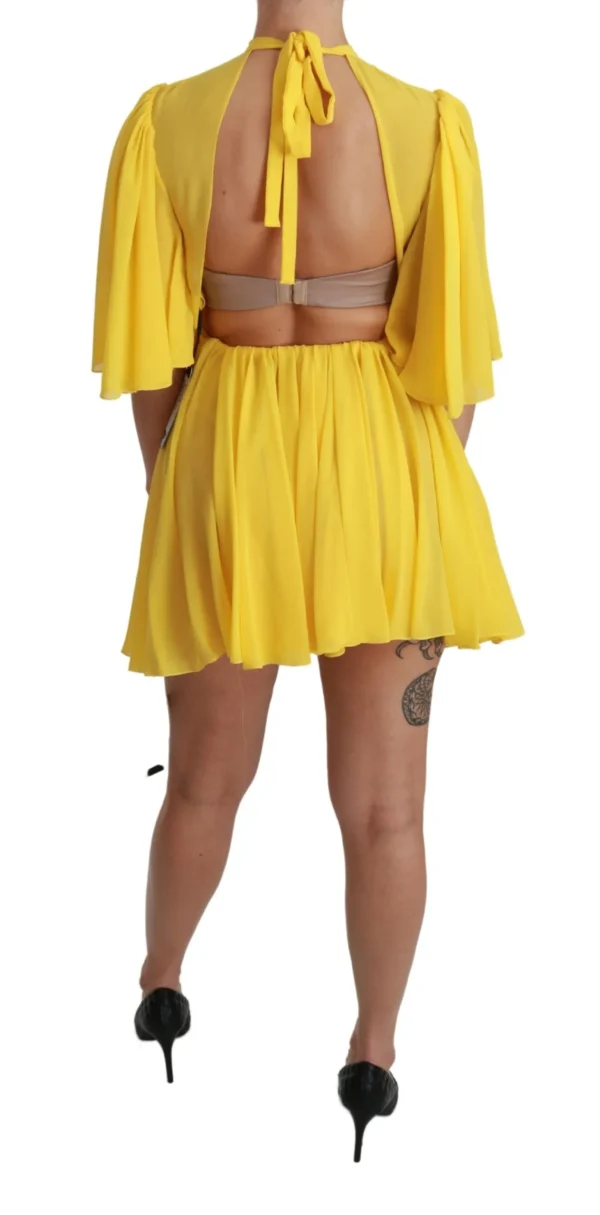 Dolce & Gabbana Women's Silk Pleated A-line Mini Dress in Sunshine Yellow