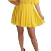 Dolce & Gabbana Women's Silk Pleated A-line Mini Dress in Sunshine Yellow