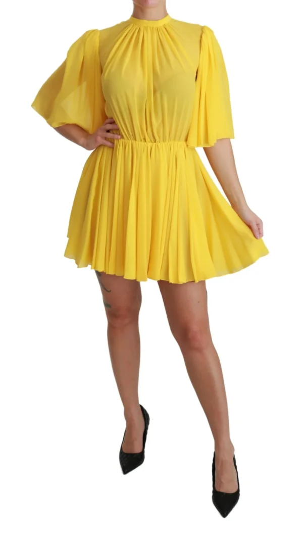 Dolce & Gabbana Women's Silk Pleated A-line Mini Dress in Sunshine Yellow
