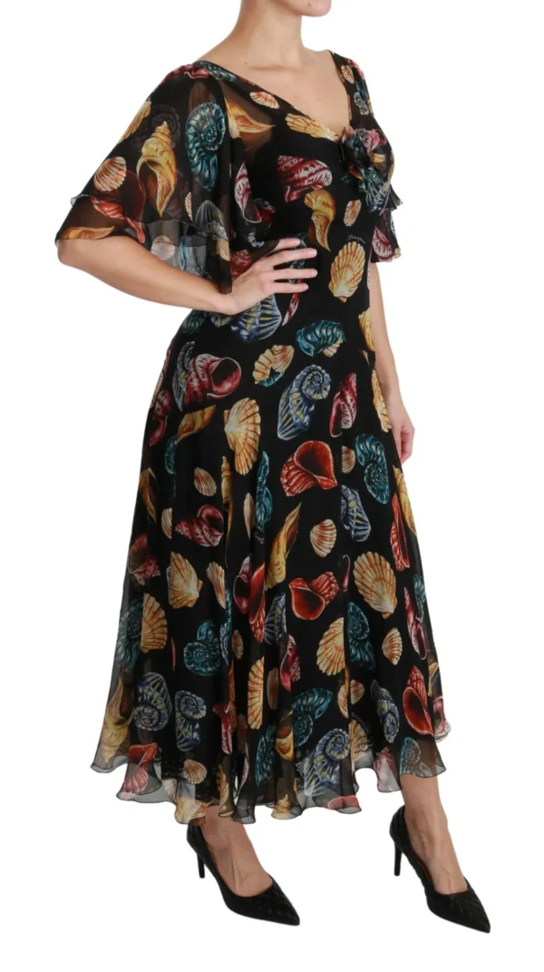 Dolce & Gabbana Women's Elegant Sea Shells Print Silk Midi Dress