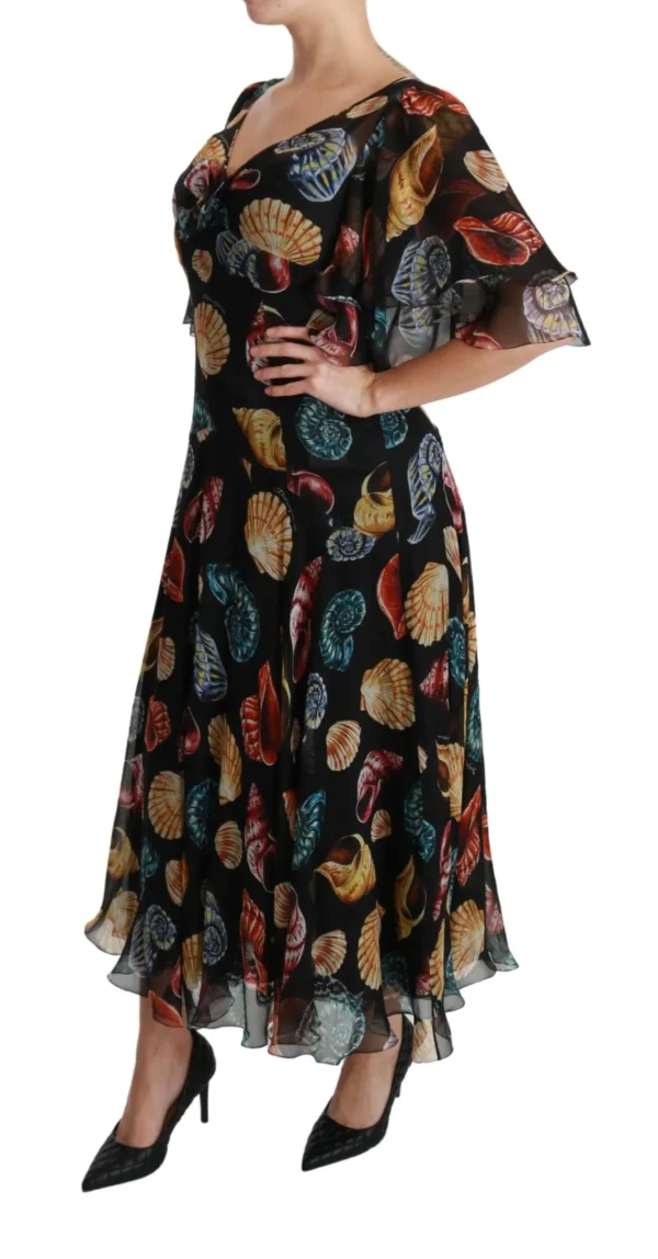 Dolce & Gabbana Women's Elegant Sea Shells Print Silk Midi Dress