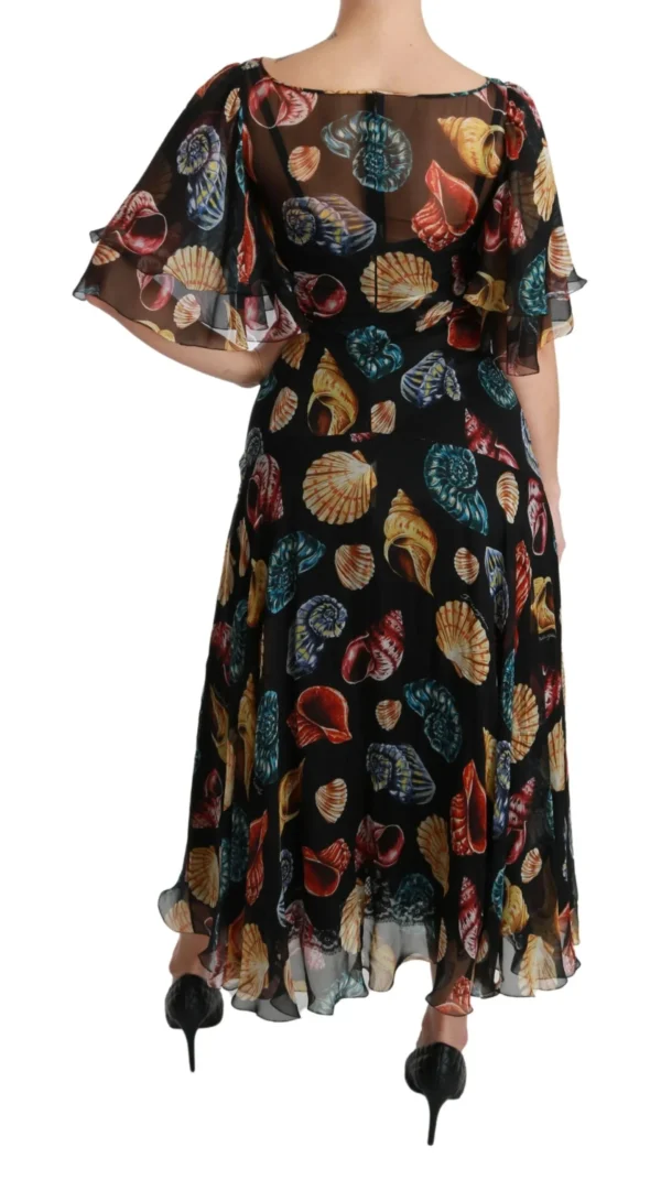 Dolce & Gabbana Women's Elegant Sea Shells Print Silk Midi Dress