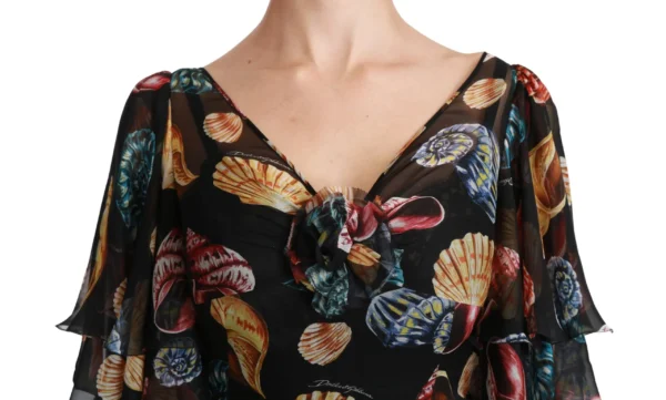 Dolce & Gabbana Women's Elegant Sea Shells Print Silk Midi Dress