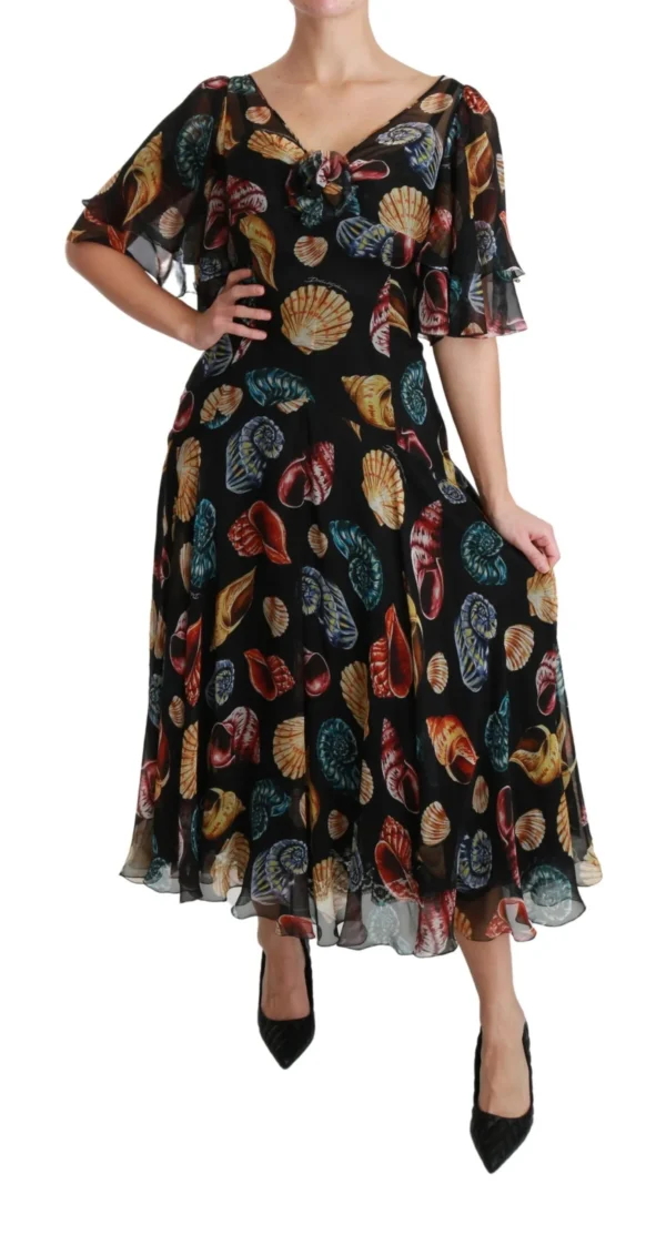 Dolce & Gabbana Women's Elegant Sea Shells Print Silk Midi Dress