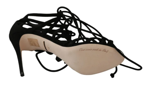Dolce & Gabbana Women's Elegant Black Suede Stiletto Ankle Strap Sandals