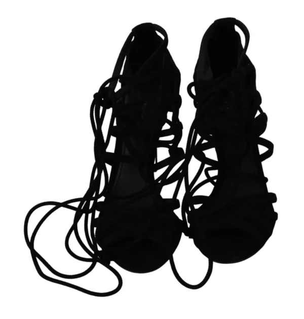 Dolce & Gabbana Women's Elegant Black Suede Stiletto Ankle Strap Sandals