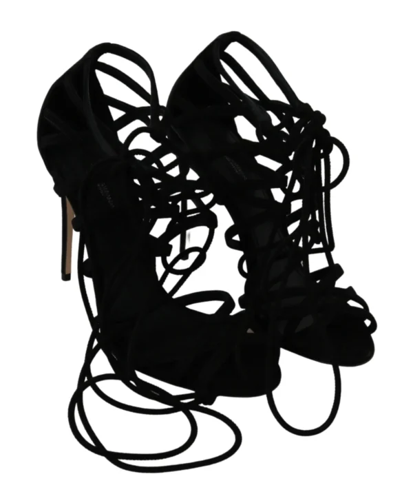Dolce & Gabbana Women's Elegant Black Suede Stiletto Ankle Strap Sandals