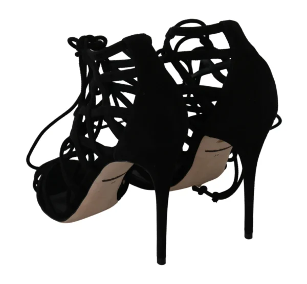 Dolce & Gabbana Women's Elegant Black Suede Stiletto Ankle Strap Sandals