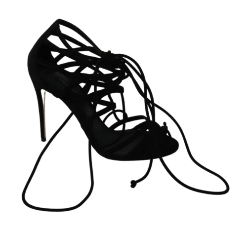 Dolce & Gabbana Women's Elegant Black Suede Stiletto Ankle Strap Sandals