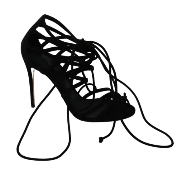 Dolce & Gabbana Women's Elegant Black Suede Stiletto Ankle Strap Sandals