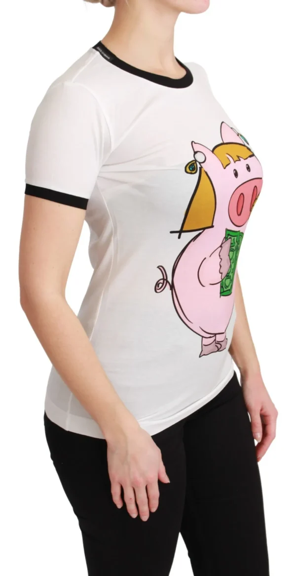Dolce & Gabbana Women's Elegant White Cotton Crewneck Tee with Motive