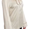 Dolce & Gabbana Women's Elegant Beige Silk Satin Blouse with QUEEN Embroidery