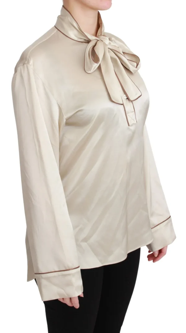 Dolce & Gabbana Women's Elegant Beige Silk Satin Blouse with QUEEN Embroidery