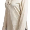 Dolce & Gabbana Women's Elegant Beige Silk Satin Blouse with QUEEN Embroidery