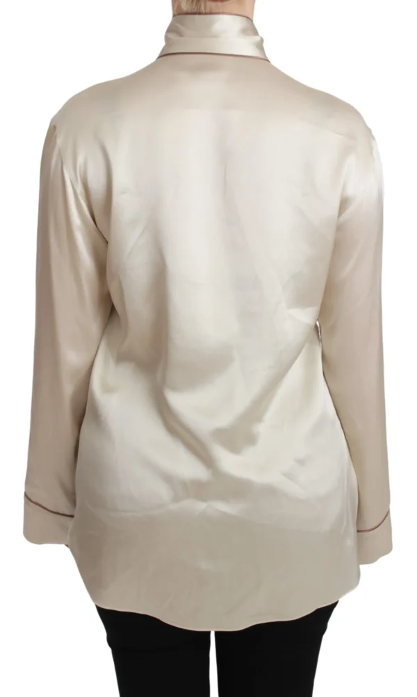 Dolce & Gabbana Women's Elegant Beige Silk Satin Blouse with QUEEN Embroidery