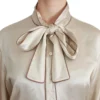 Dolce & Gabbana Women's Elegant Beige Silk Satin Blouse with QUEEN Embroidery