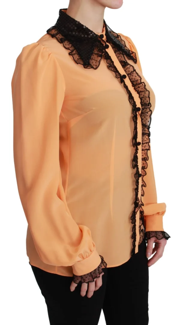 Dolce & Gabbana Women's Silk Blend Yellow Blouse with Sequined Collar