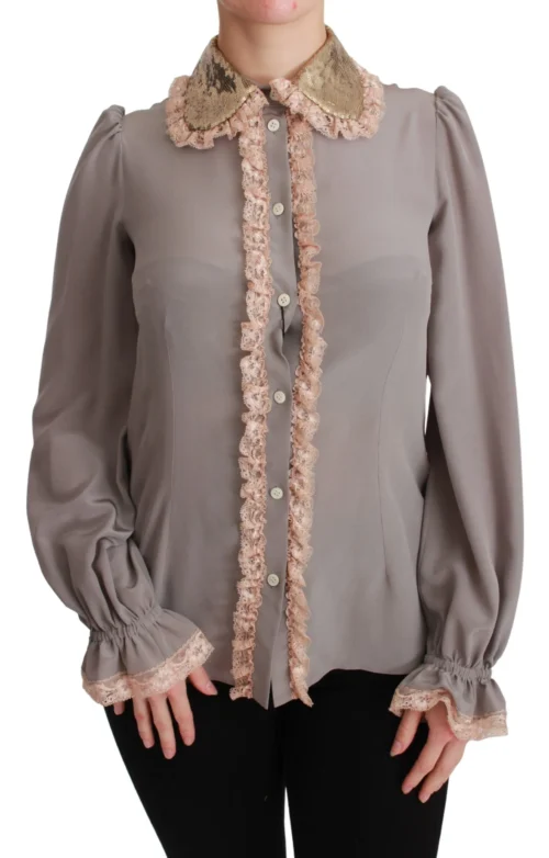 Dolce & Gabbana Women's Elegant Silk Blend Sequin Collar Shirt