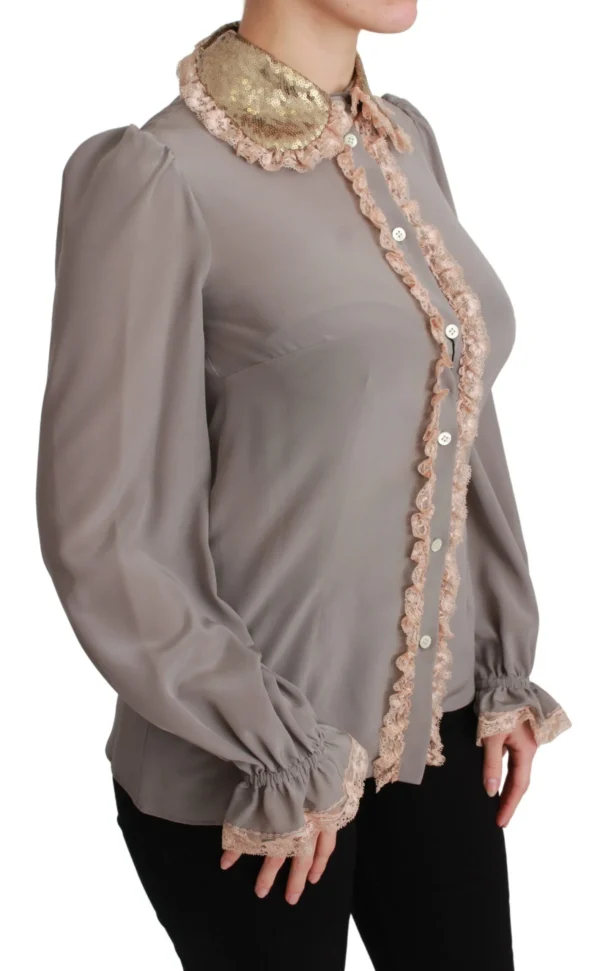 Dolce & Gabbana Women's Elegant Silk Blend Sequin Collar Shirt