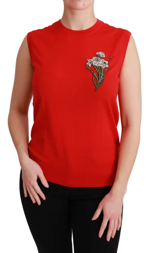 Dolce & Gabbana Women's Embroidered Red Wool Tank Blouse