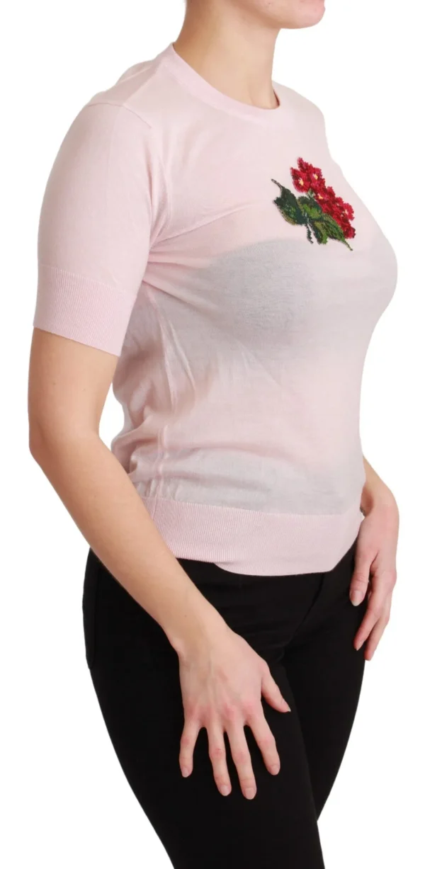 Dolce & Gabbana Women's Cashmere Floral Embroidered Short Sleeve Top