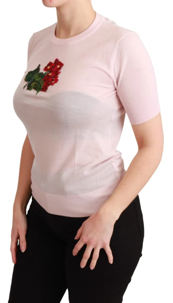 Dolce & Gabbana Women's Cashmere Floral Embroidered Short Sleeve Top
