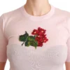 Dolce & Gabbana Women's Cashmere Floral Embroidered Short Sleeve Top